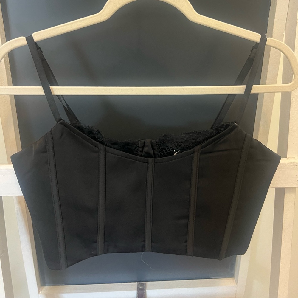 Black Strappy Top with Lace Detail